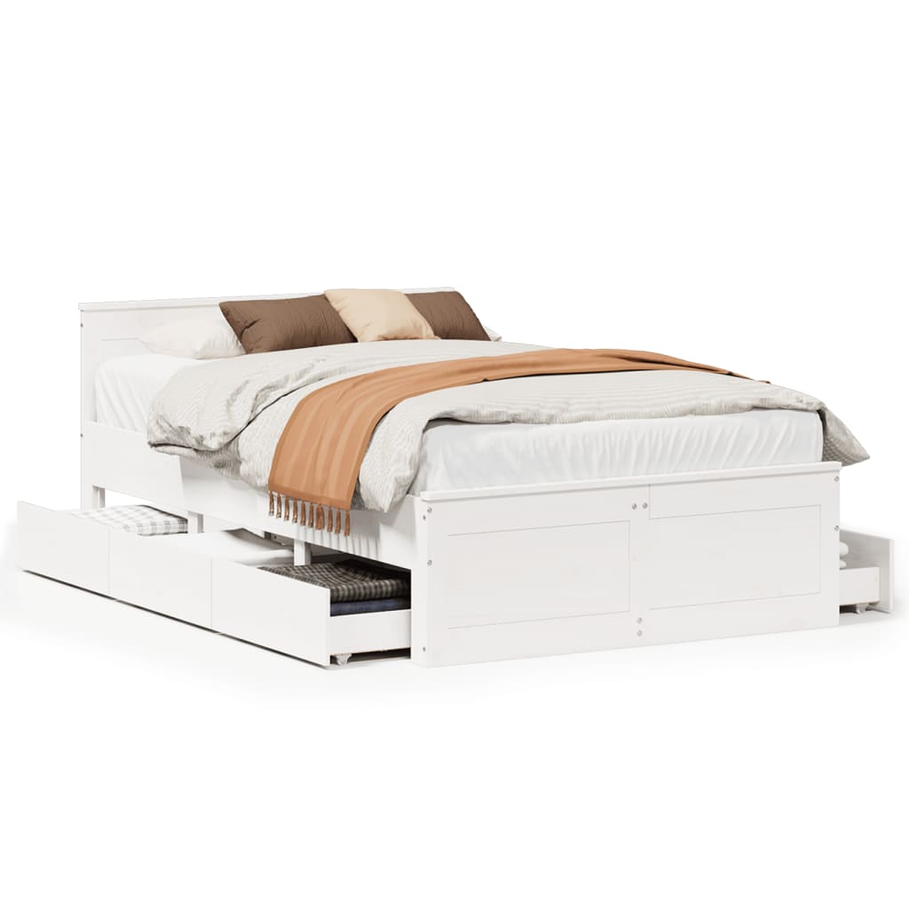 Bedframe zonder matras met hoofdbord grenenhout wit 135x190 cm is nu te koop bij PeponiXL, paradijselijk wonen!