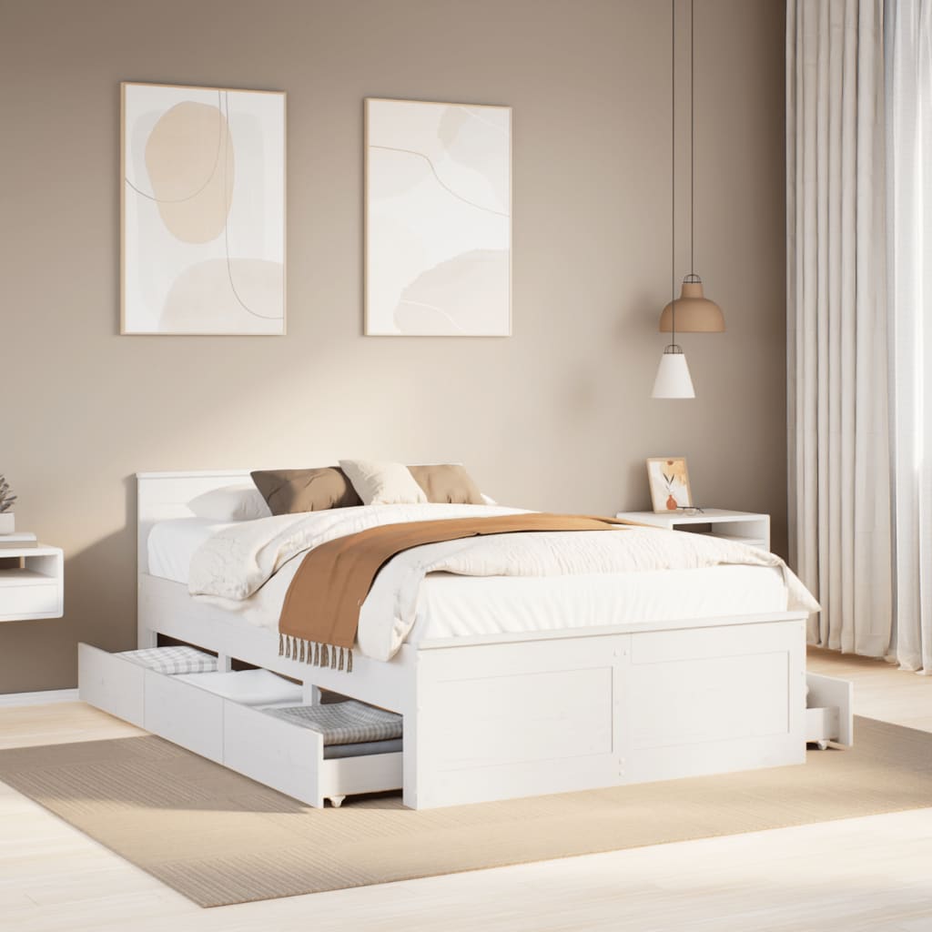 Bedframe zonder matras met hoofdbord grenenhout wit 135x190 cm is nu te koop bij PeponiXL, paradijselijk wonen!