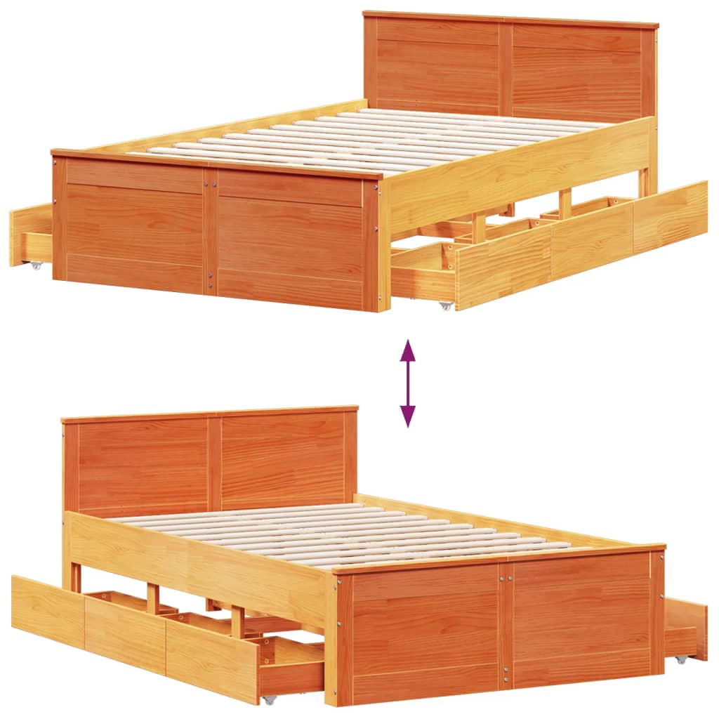 Bedframe zonder matras met hoofdbord hout wasbruin 135x190 cm is nu te koop bij PeponiXL, paradijselijk wonen!
