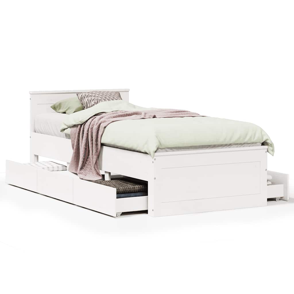 Bedframe met hoofdbord zonder matras grenenhout wit 90x190 cm is nu te koop bij PeponiXL, paradijselijk wonen!