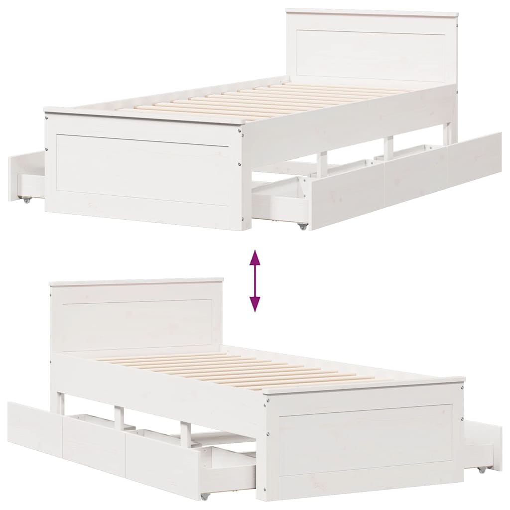 Bedframe met hoofdbord zonder matras grenenhout wit 90x190 cm is nu te koop bij PeponiXL, paradijselijk wonen!