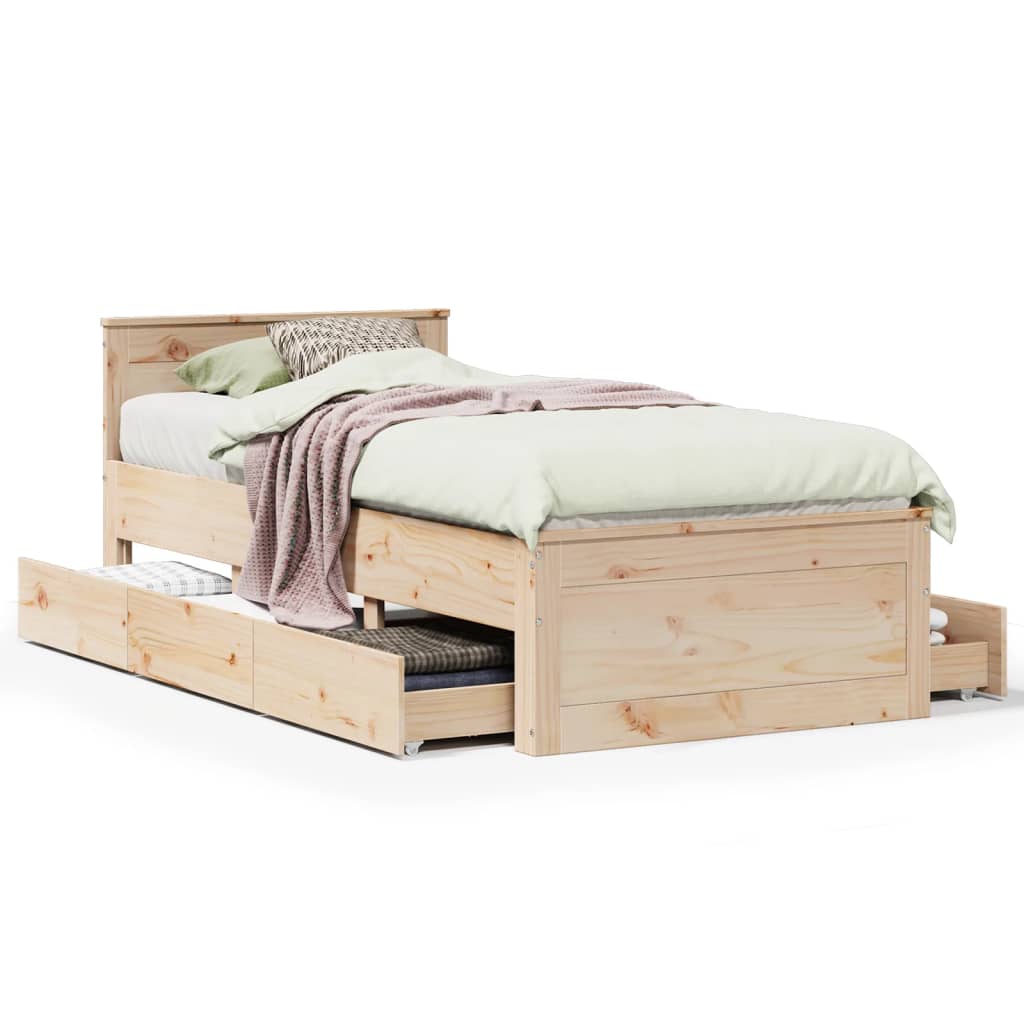 Bedframe met hoofdbord zonder matras grenenhout 75x190 cm is nu te koop bij PeponiXL, paradijselijk wonen!