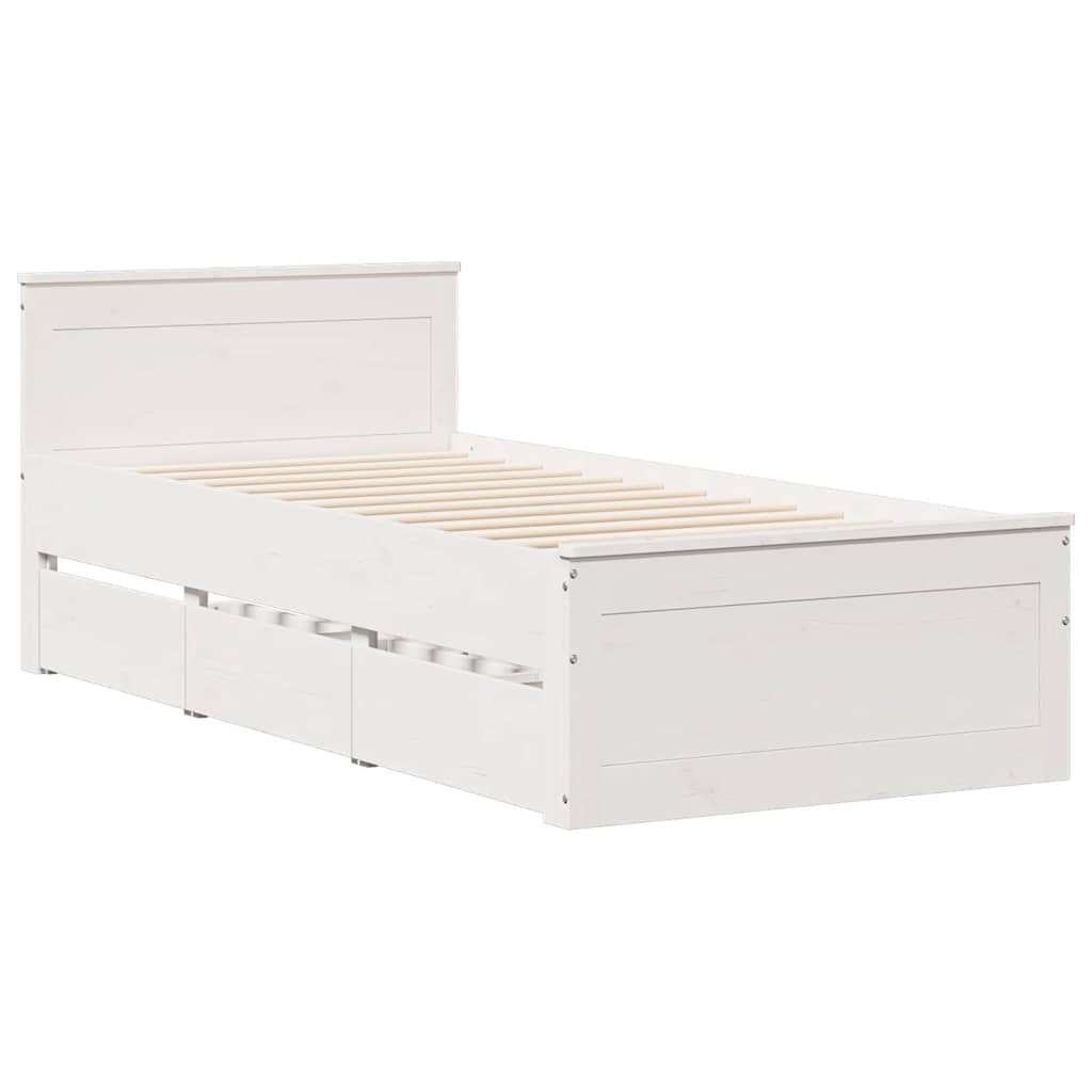 Bedframe met hoofdbord zonder matras grenenhout wit 75x190 cm is nu te koop bij PeponiXL, paradijselijk wonen!