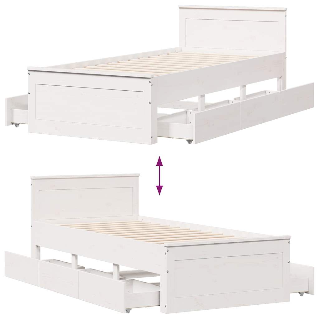 Bedframe met hoofdbord zonder matras grenenhout wit 75x190 cm is nu te koop bij PeponiXL, paradijselijk wonen!
