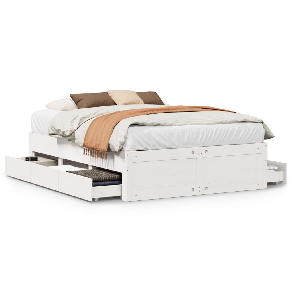 Bedframe zonder matras met lades grenenhout wit 150x200 cm is nu te koop bij PeponiXL, paradijselijk wonen!