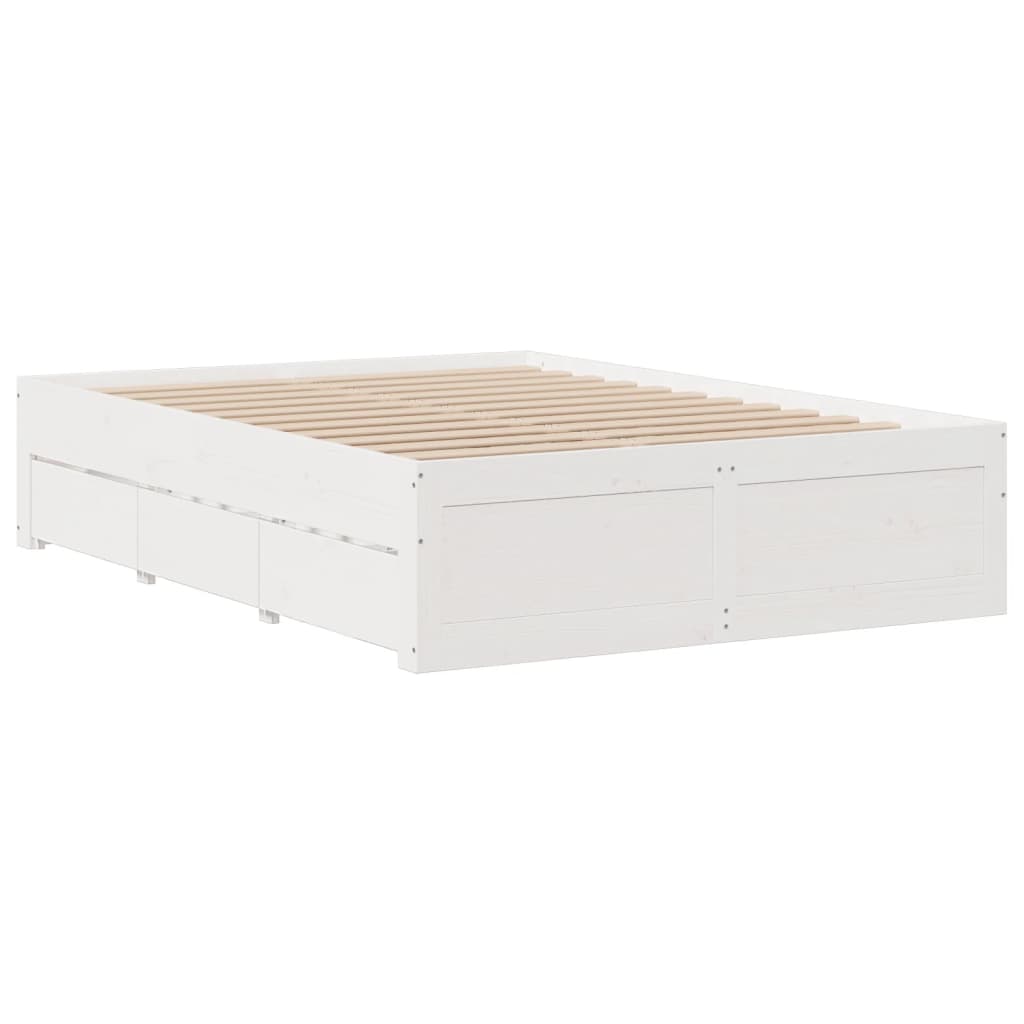 Bedframe zonder matras met lades grenenhout wit 150x200 cm is nu te koop bij PeponiXL, paradijselijk wonen!