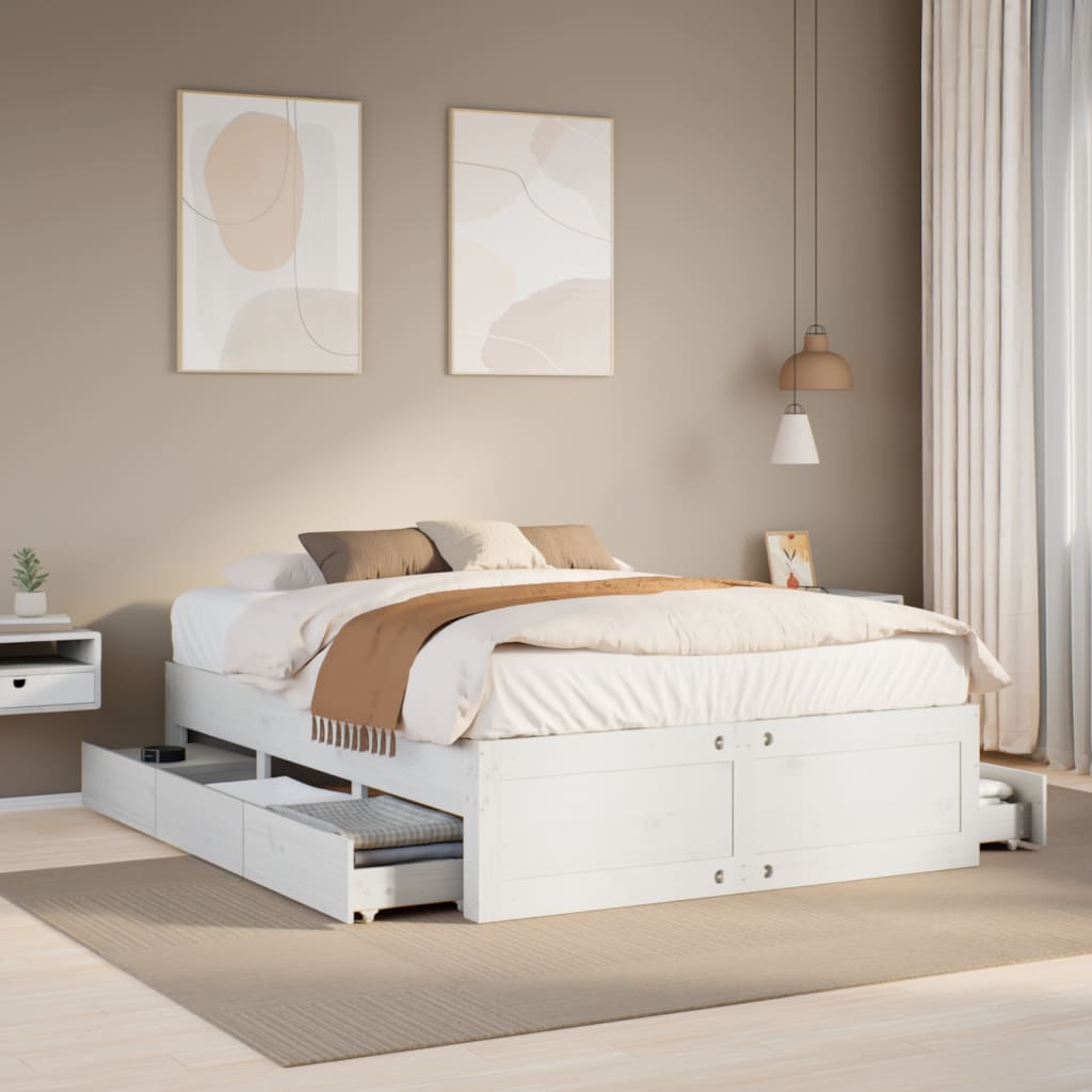 Bedframe zonder matras met lades grenenhout wit 150x200 cm is nu te koop bij PeponiXL, paradijselijk wonen!