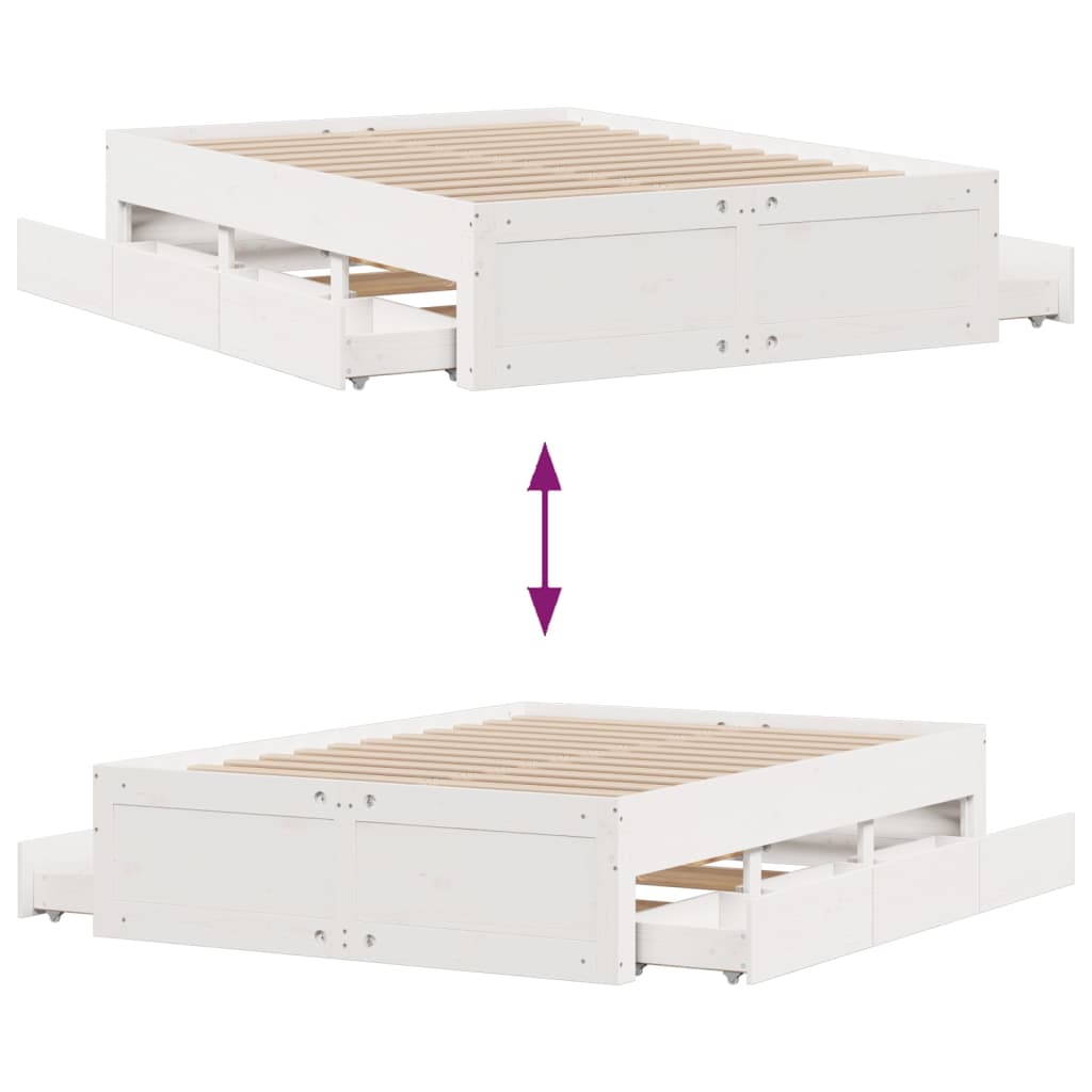 Bedframe zonder matras met lades grenenhout wit 140x200 cm is nu te koop bij PeponiXL, paradijselijk wonen!
