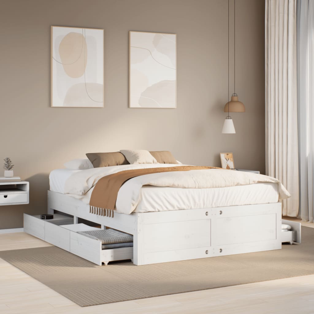 Bedframe zonder matras met lades grenenhout wit 140x200 cm is nu te koop bij PeponiXL, paradijselijk wonen!