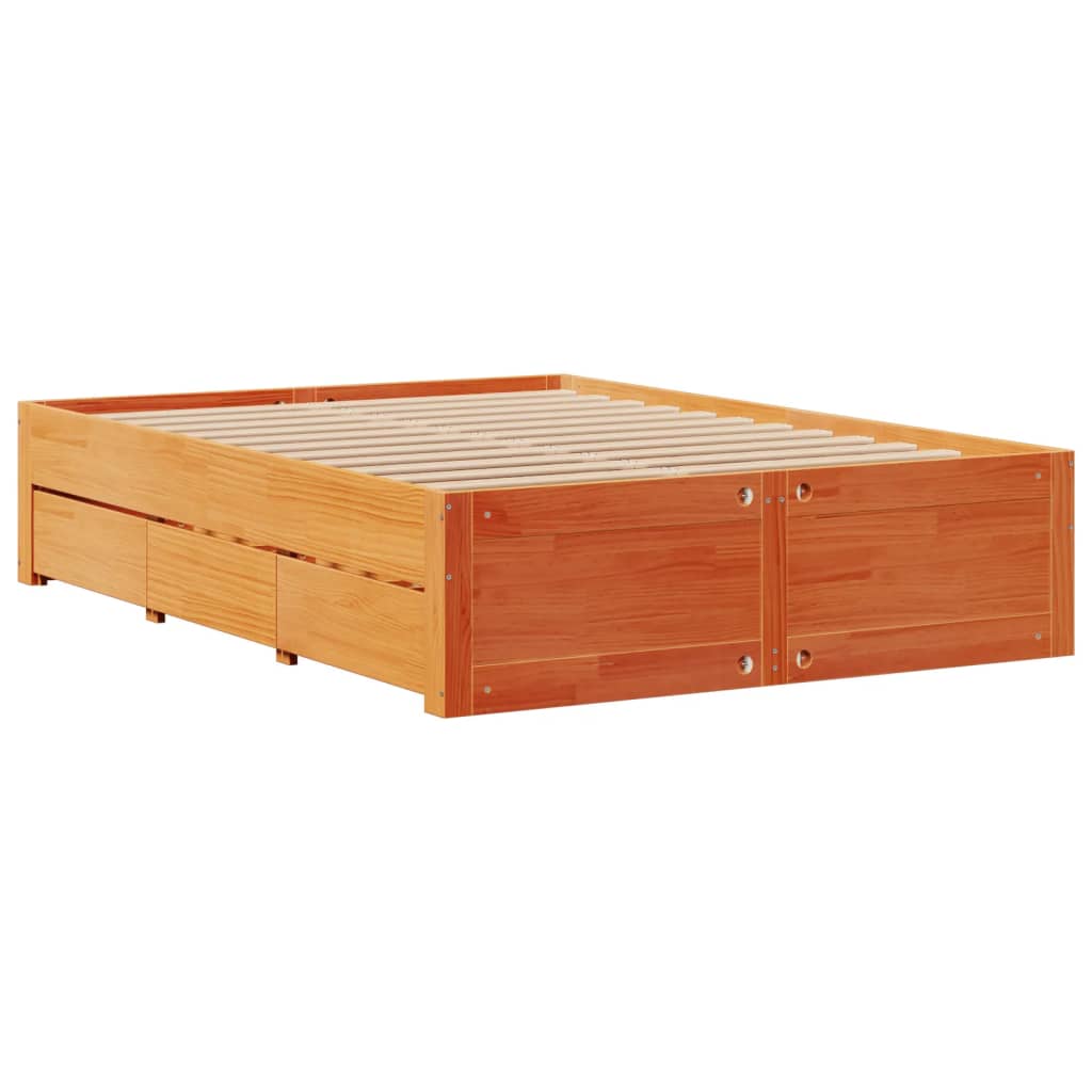 Bedframe zonder matras met lades grenenhout wasbruin 140x200 cm is nu te koop bij PeponiXL, paradijselijk wonen!