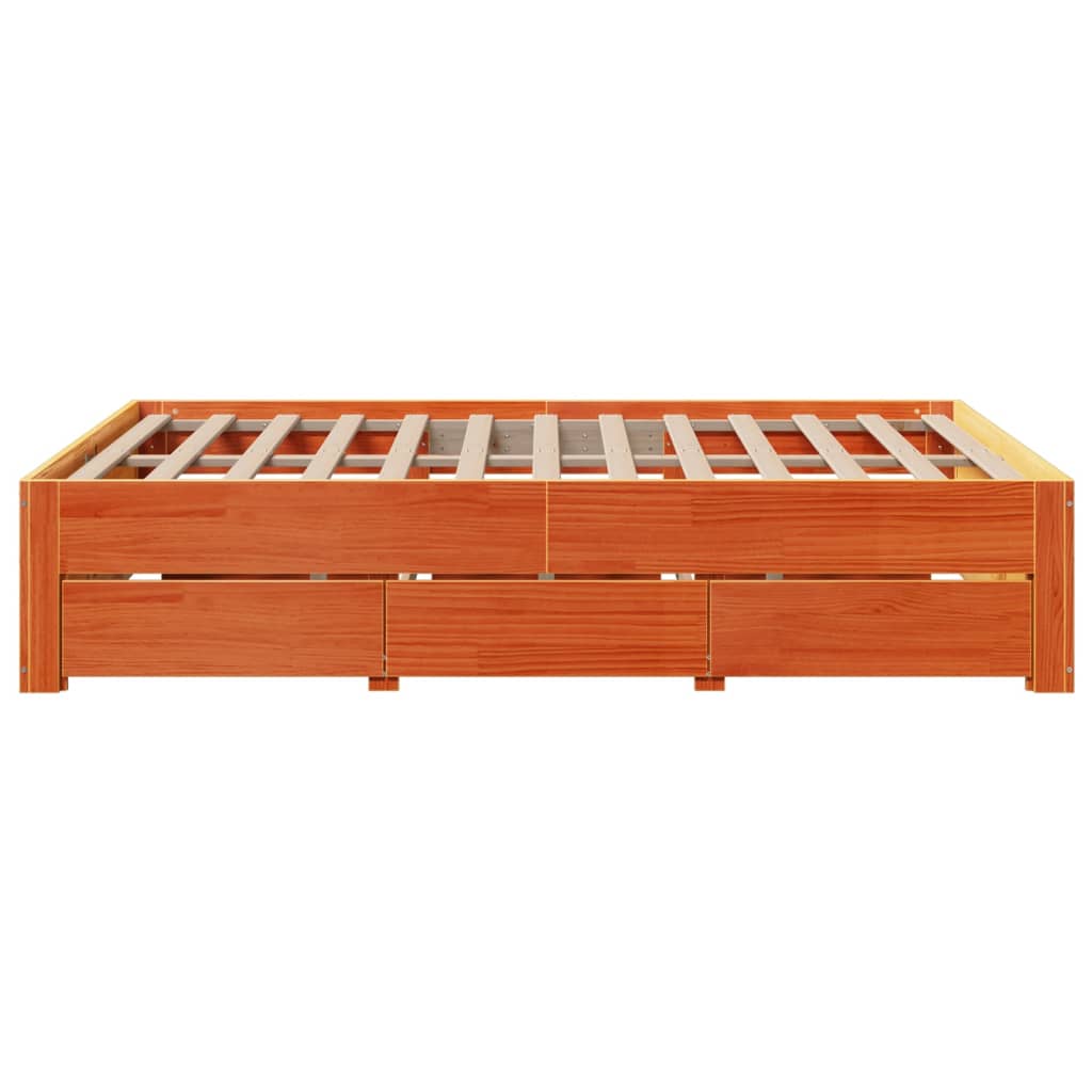 Bedframe zonder matras met lades grenenhout wasbruin 140x200 cm is nu te koop bij PeponiXL, paradijselijk wonen!