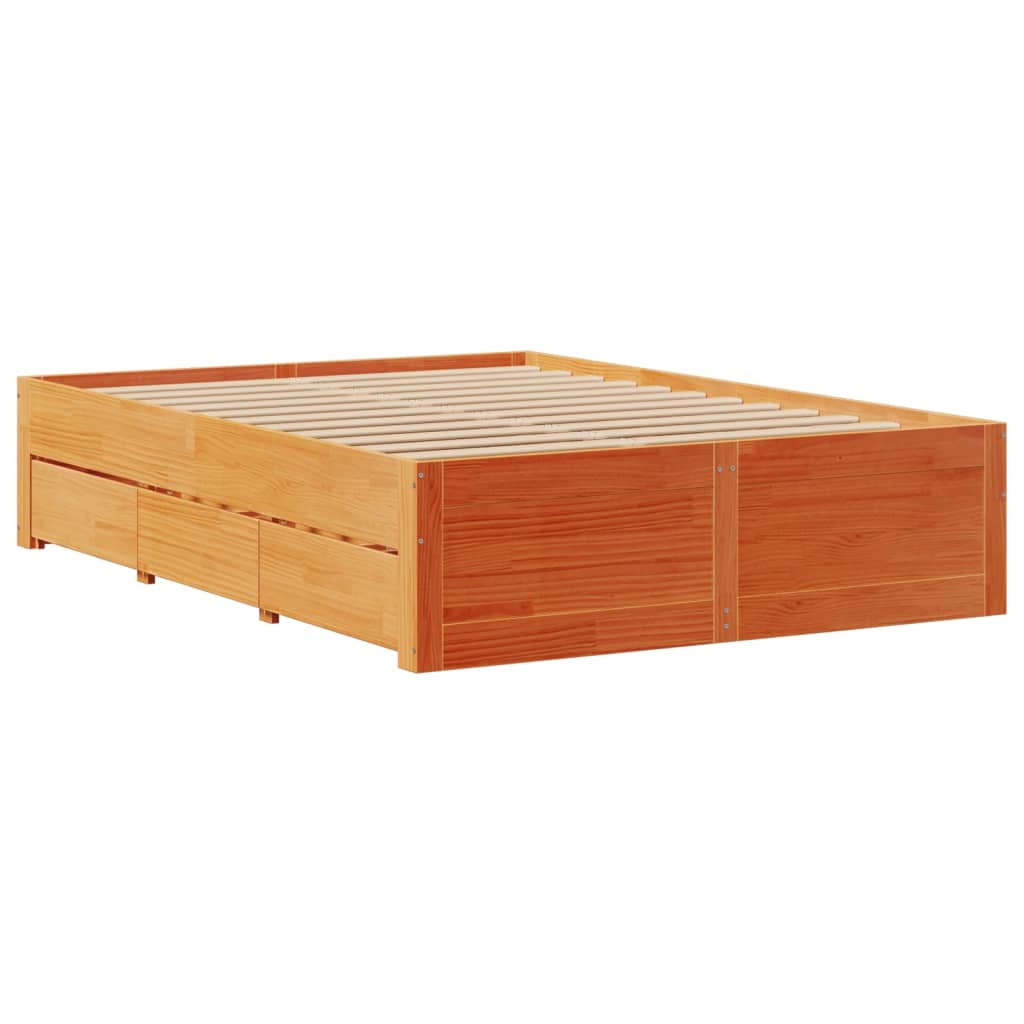 Bedframe zonder matras met lades grenenhout wasbruin 140x200 cm is nu te koop bij PeponiXL, paradijselijk wonen!