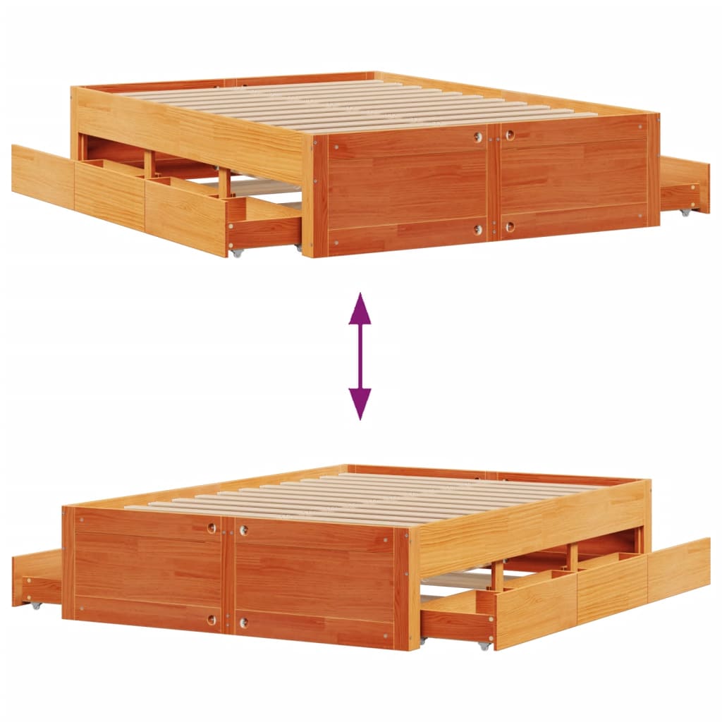 Bedframe zonder matras met lades grenenhout wasbruin 140x200 cm is nu te koop bij PeponiXL, paradijselijk wonen!