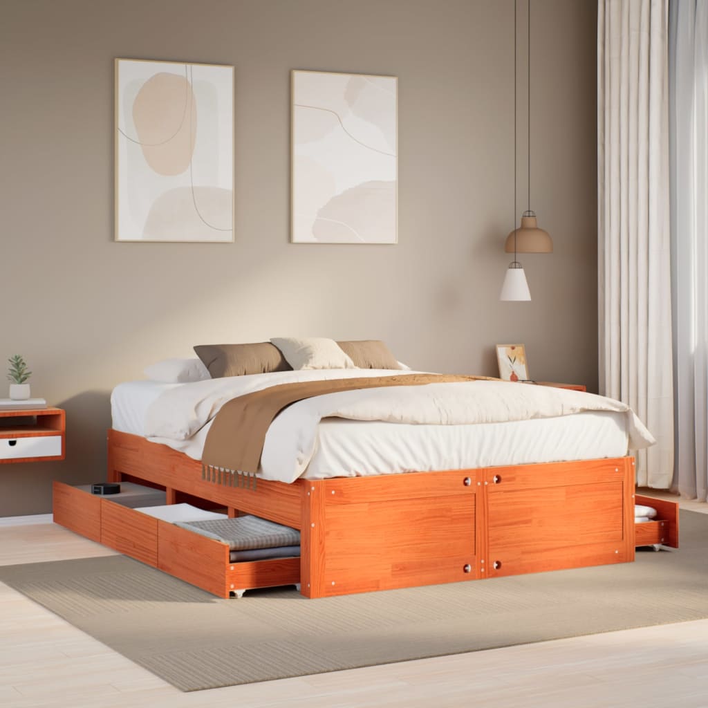 Bedframe zonder matras met lades grenenhout wasbruin 140x200 cm is nu te koop bij PeponiXL, paradijselijk wonen!