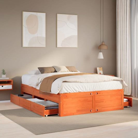 Bedframe zonder matras met lades grenenhout wasbruin 140x200 cm is nu te koop bij PeponiXL, paradijselijk wonen!
