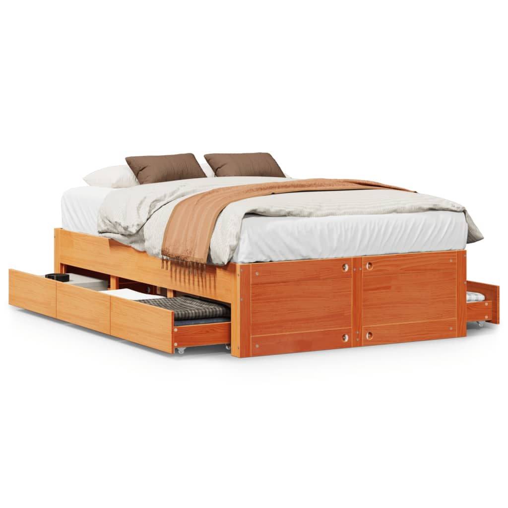 Bedframe zonder matras met lades grenenhout wasbruin 120x200 cm is nu te koop bij PeponiXL, paradijselijk wonen!