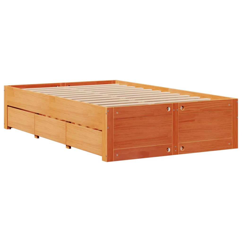 Bedframe zonder matras met lades grenenhout wasbruin 120x200 cm is nu te koop bij PeponiXL, paradijselijk wonen!