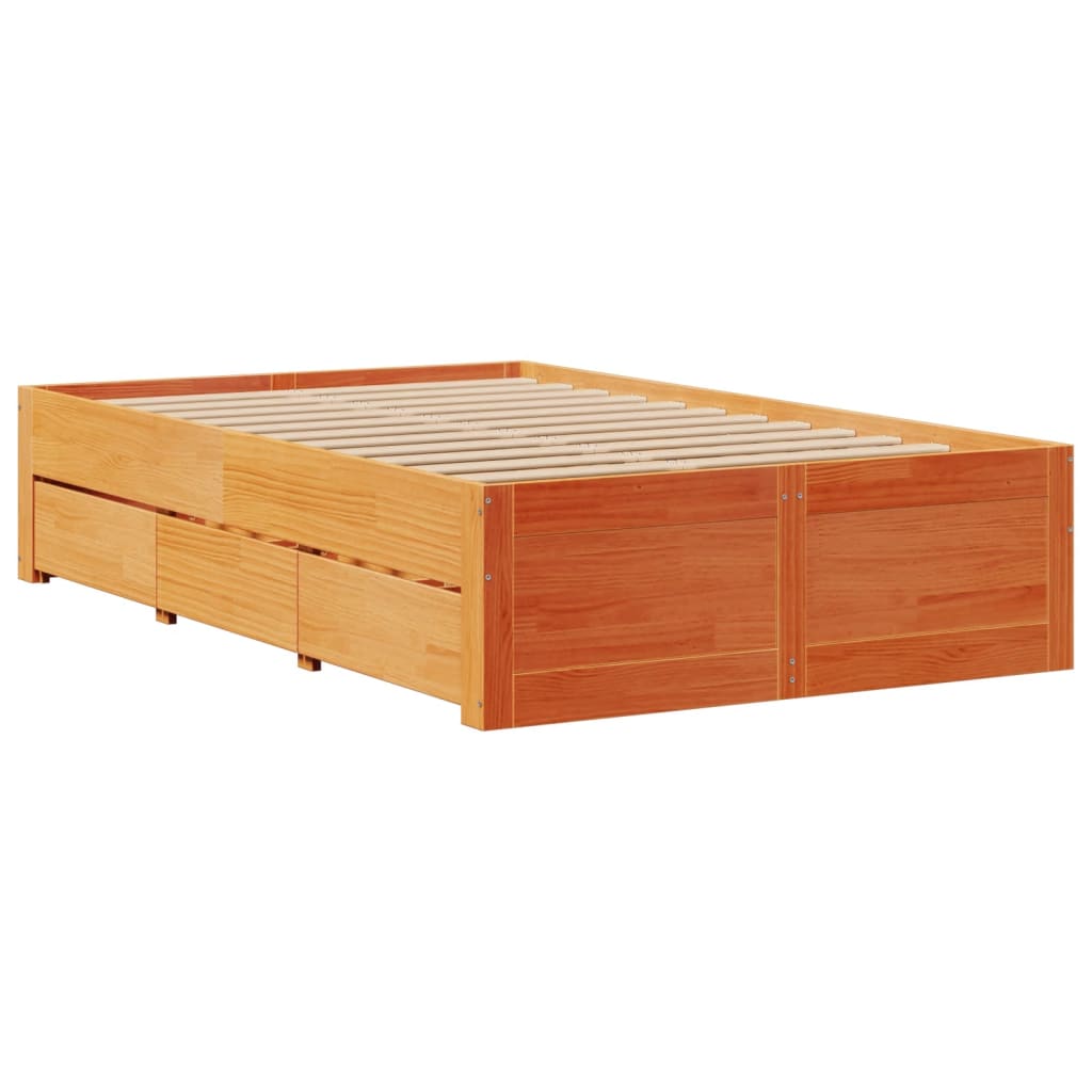 Bedframe zonder matras met lades grenenhout wasbruin 120x200 cm is nu te koop bij PeponiXL, paradijselijk wonen!
