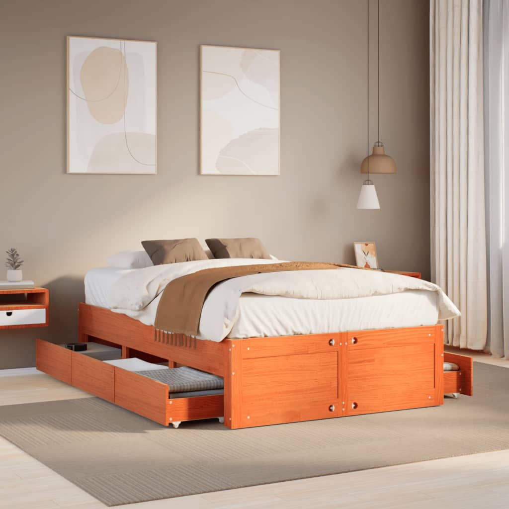 Bedframe zonder matras met lades grenenhout wasbruin 120x200 cm is nu te koop bij PeponiXL, paradijselijk wonen!