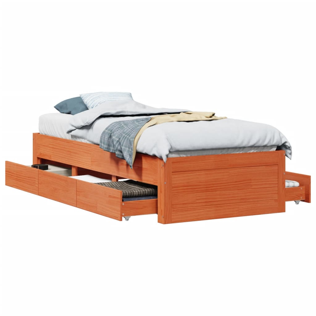 Bedframe zonder matras met lades grenenhout wasbruin 100x200 cm is nu te koop bij PeponiXL, paradijselijk wonen!