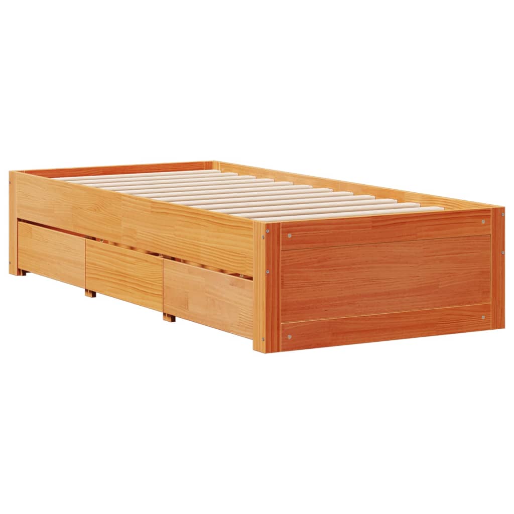 Bedframe zonder matras met lades grenenhout wasbruin 100x200 cm is nu te koop bij PeponiXL, paradijselijk wonen!