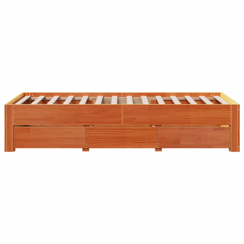 Bedframe zonder matras met lades grenenhout wasbruin 100x200 cm is nu te koop bij PeponiXL, paradijselijk wonen!
