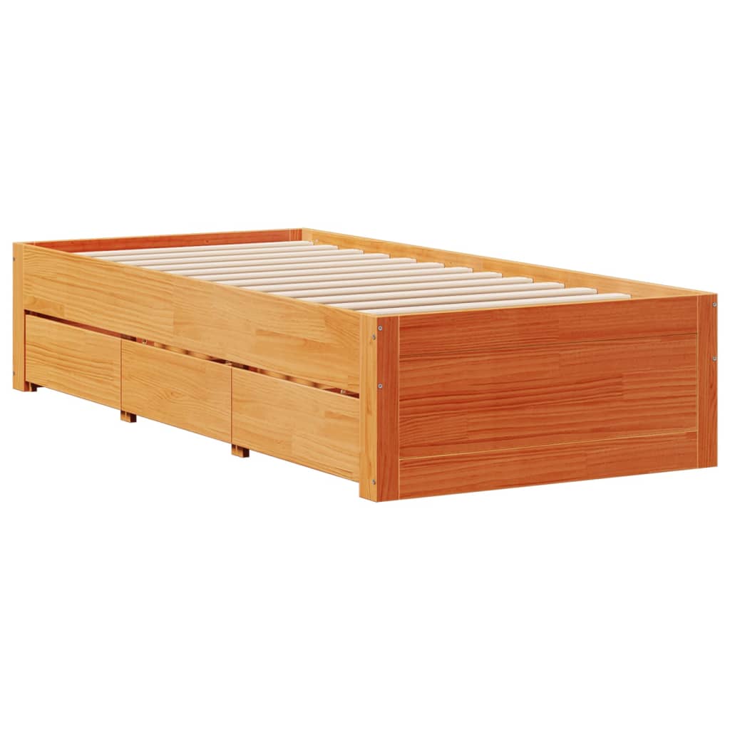 Bedframe zonder matras met lades grenenhout wasbruin 100x200 cm is nu te koop bij PeponiXL, paradijselijk wonen!