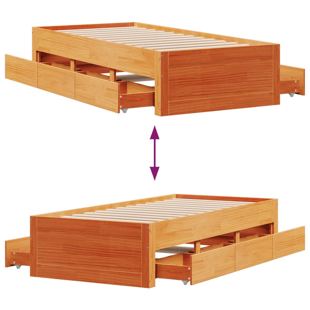 Bedframe zonder matras met lades grenenhout wasbruin 100x200 cm is nu te koop bij PeponiXL, paradijselijk wonen!