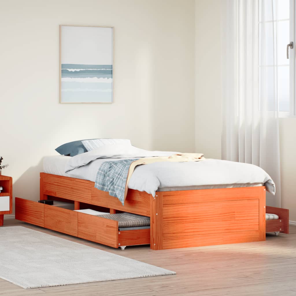 Bedframe zonder matras met lades grenenhout wasbruin 100x200 cm is nu te koop bij PeponiXL, paradijselijk wonen!