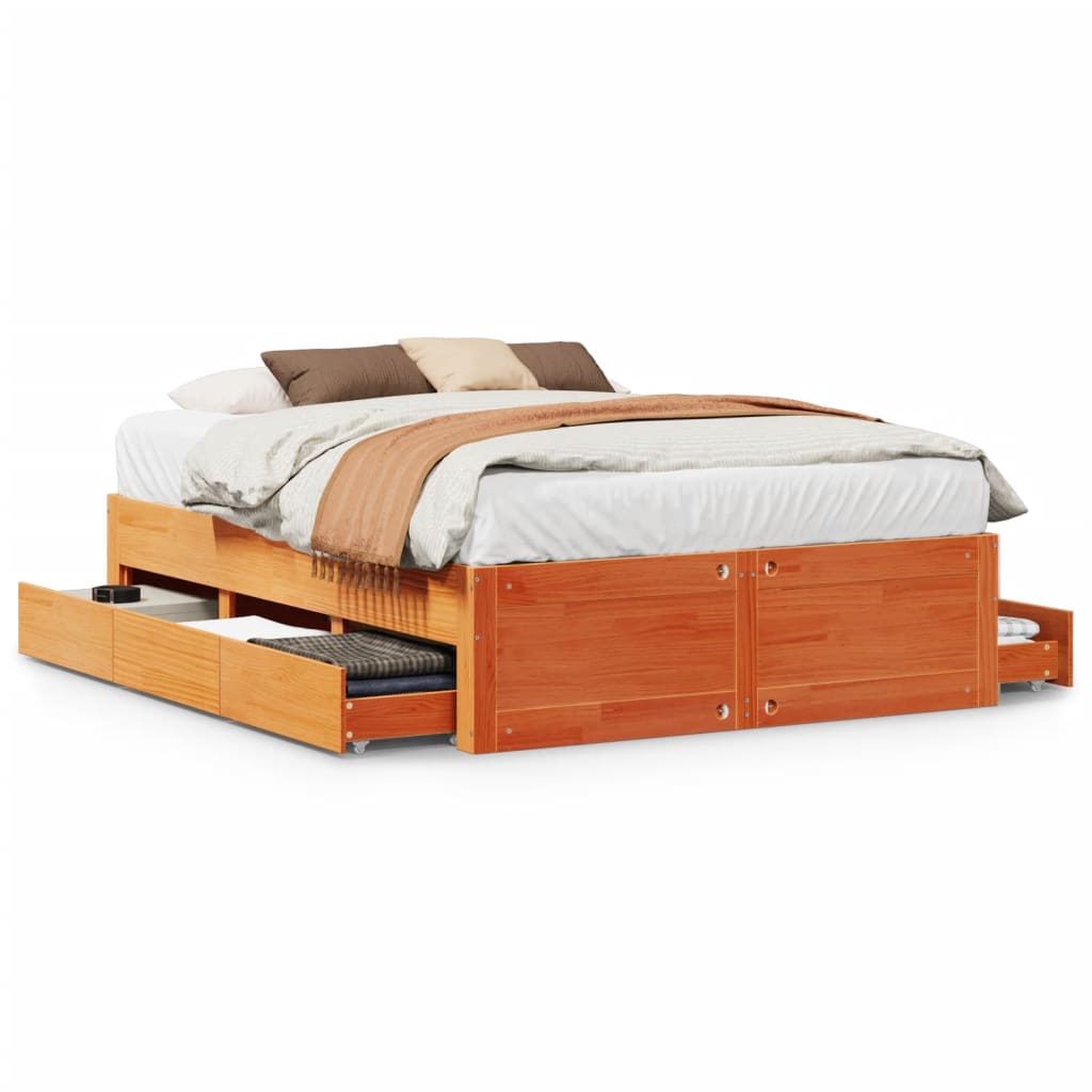 Bedframe zonder matras met lades grenenhout wasbruin 140x190 cm is nu te koop bij PeponiXL, paradijselijk wonen!