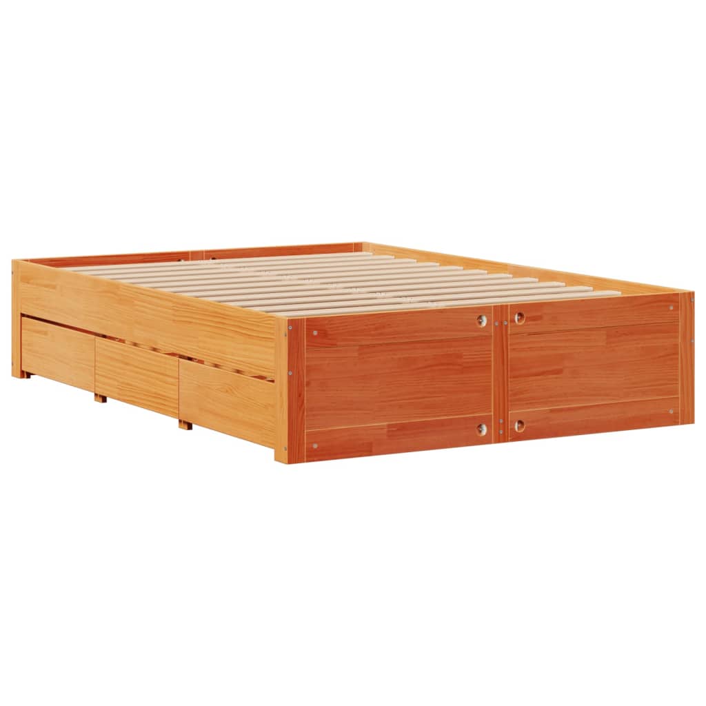 Bedframe zonder matras met lades grenenhout wasbruin 140x190 cm is nu te koop bij PeponiXL, paradijselijk wonen!