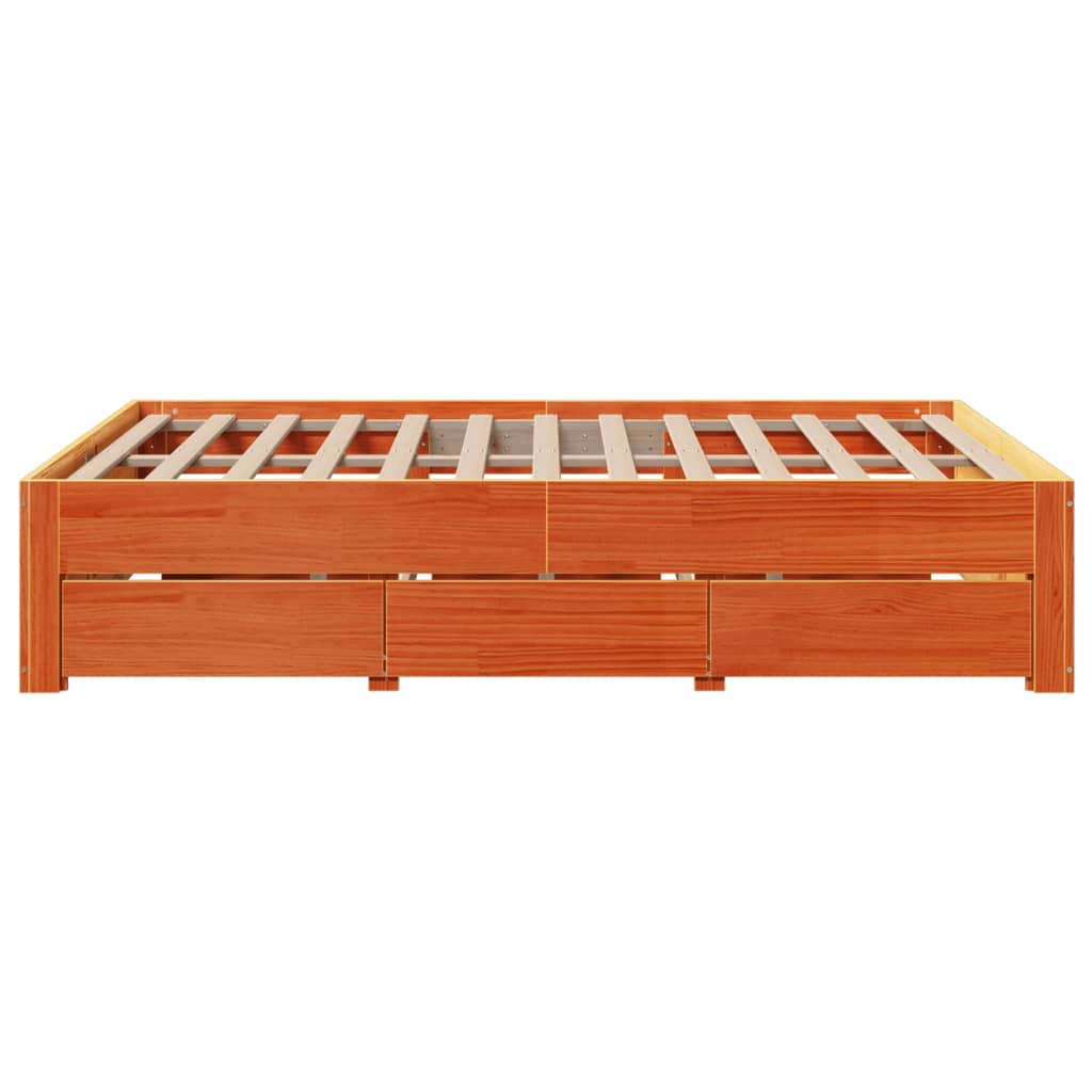Bedframe zonder matras met lades grenenhout wasbruin 140x190 cm is nu te koop bij PeponiXL, paradijselijk wonen!
