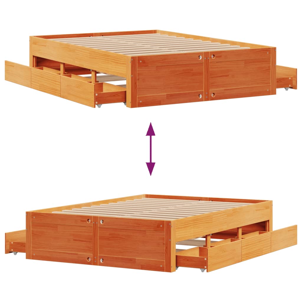 Bedframe zonder matras met lades grenenhout wasbruin 140x190 cm is nu te koop bij PeponiXL, paradijselijk wonen!