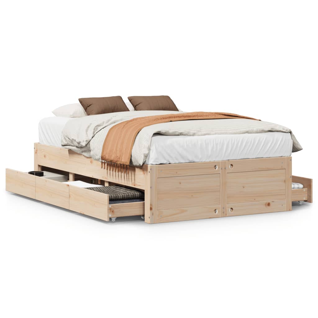 Bedframe zonder matras met lades massief grenenhout 135x190 cm is nu te koop bij PeponiXL, paradijselijk wonen!