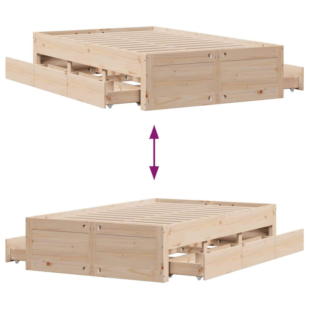 Bedframe zonder matras met lades massief grenenhout 135x190 cm is nu te koop bij PeponiXL, paradijselijk wonen!
