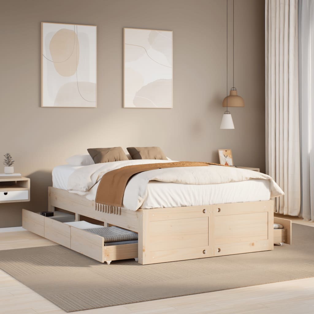 Bedframe zonder matras met lades massief grenenhout 135x190 cm is nu te koop bij PeponiXL, paradijselijk wonen!