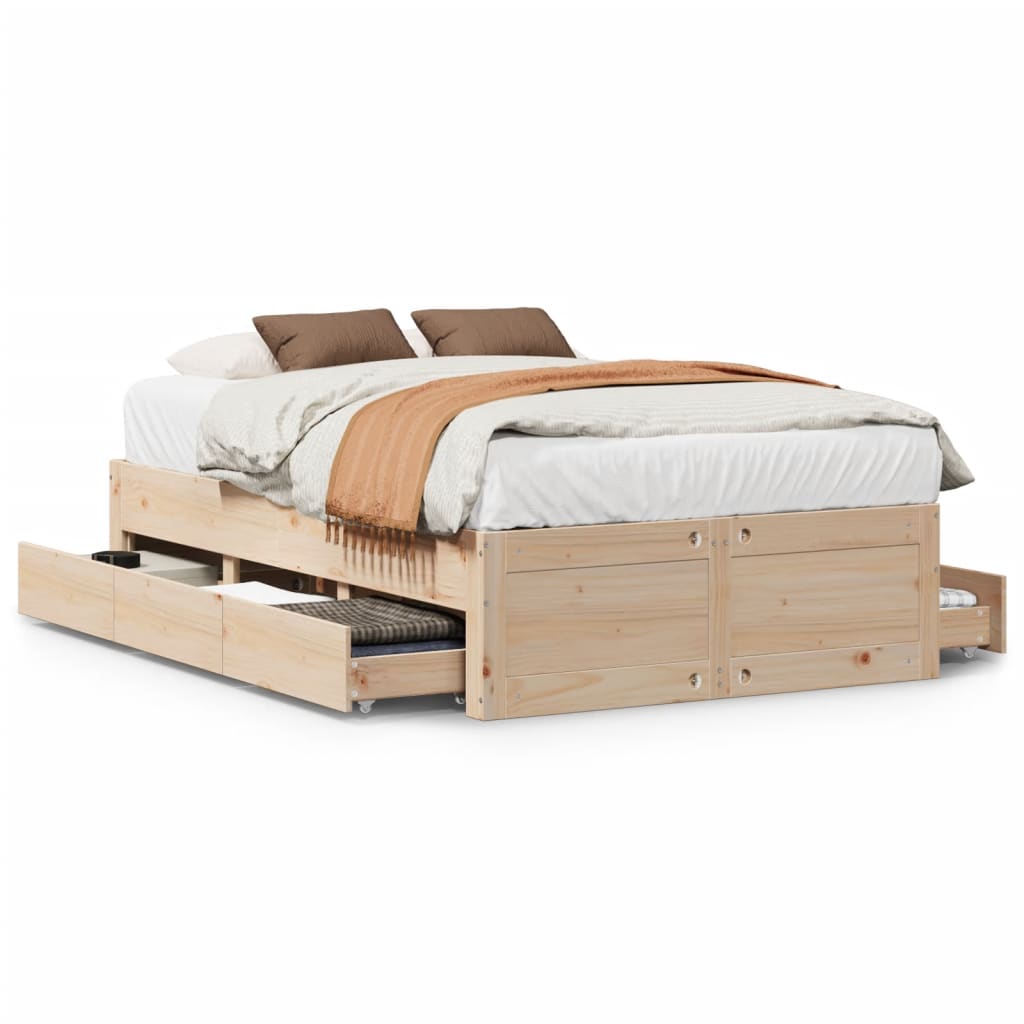 Bedframe zonder matras met lades massief grenenhout 120x190 cm