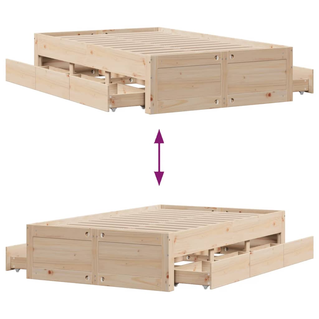 Bedframe zonder matras met lades massief grenenhout 120x190 cm