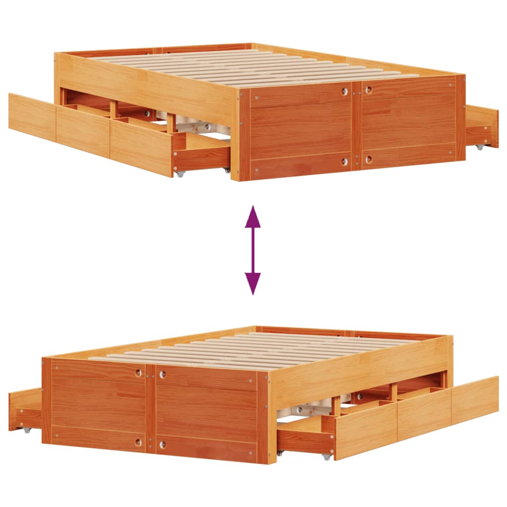 Bedframe zonder matras met lades grenenhout wasbruin 120x190 cm is nu te koop bij PeponiXL, paradijselijk wonen!