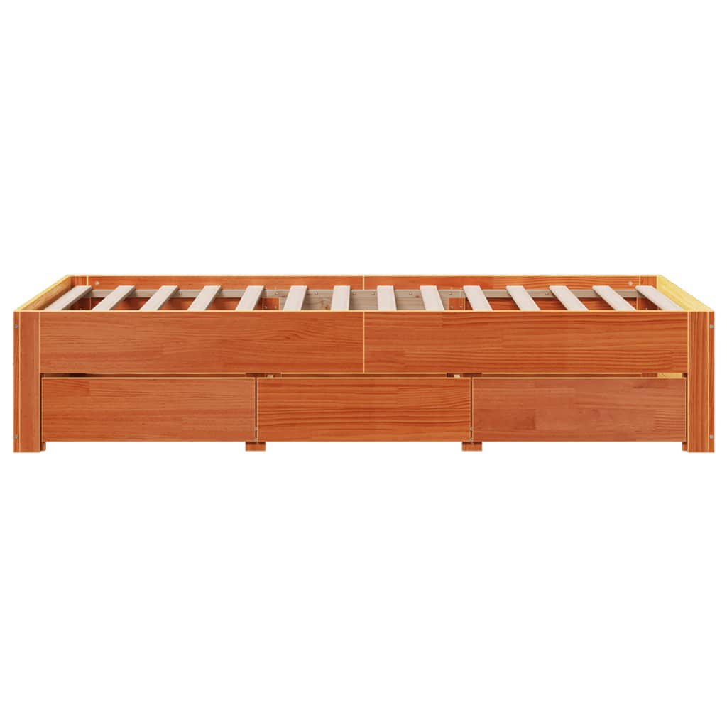 Bedframe zonder matras met lades grenenhout wasbruin 90x190 cm is nu te koop bij PeponiXL, paradijselijk wonen!