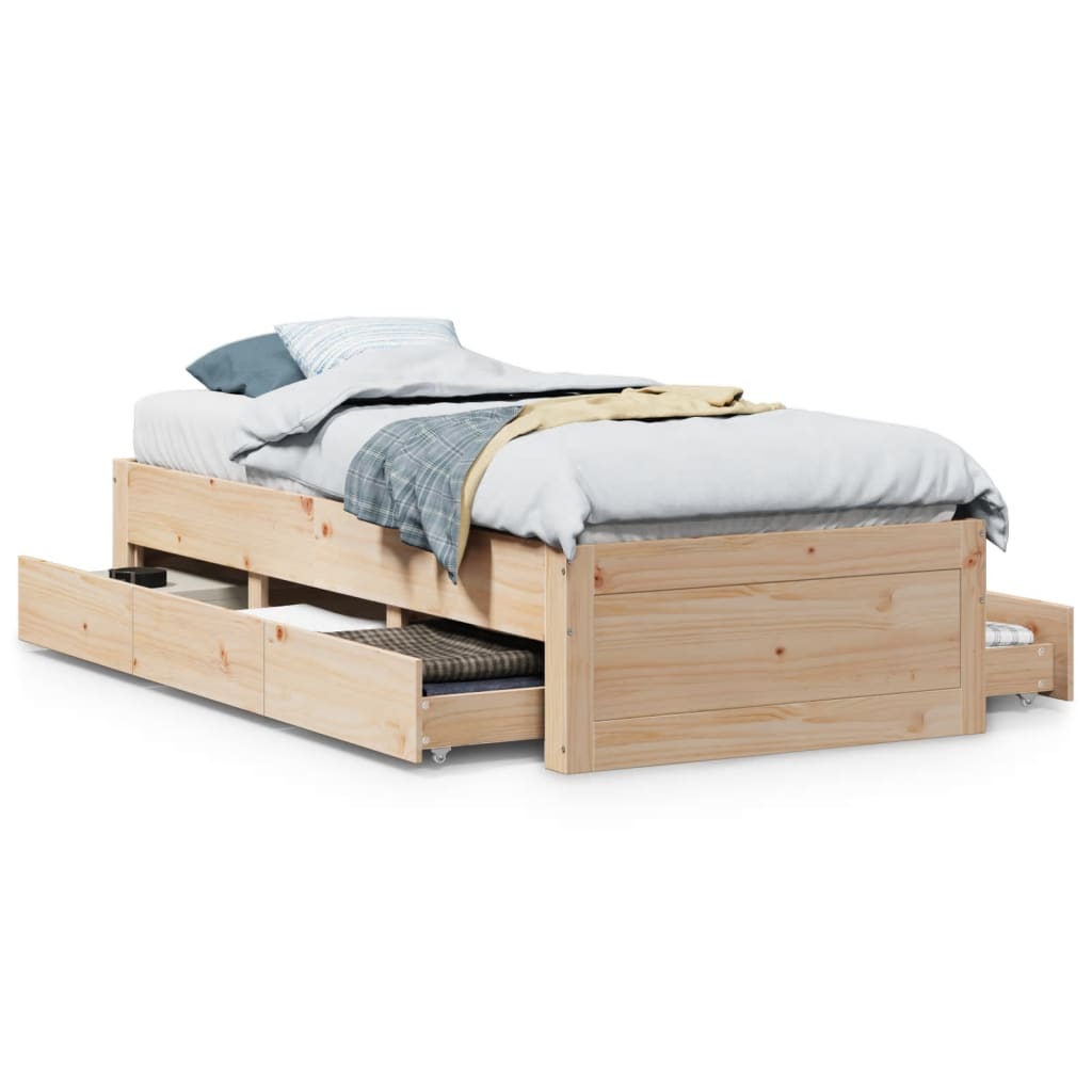 Bedframe zonder matras met lades massief grenenhout 75x190 cm is nu te koop bij PeponiXL, paradijselijk wonen!