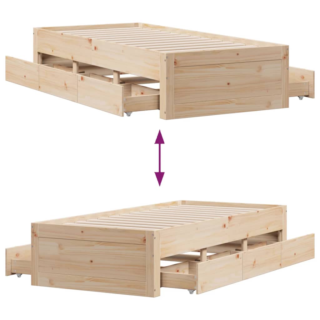Bedframe zonder matras met lades massief grenenhout 75x190 cm is nu te koop bij PeponiXL, paradijselijk wonen!
