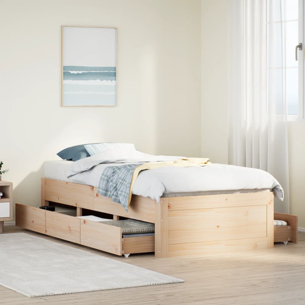 Bedframe zonder matras met lades massief grenenhout 75x190 cm is nu te koop bij PeponiXL, paradijselijk wonen!