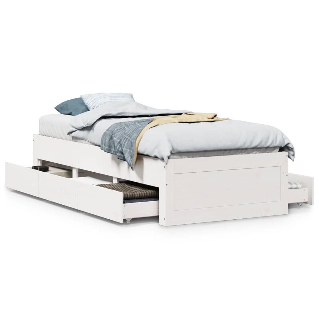 Bedframe zonder matras met lades grenenhout wit 75x190 cm is nu te koop bij PeponiXL, paradijselijk wonen!
