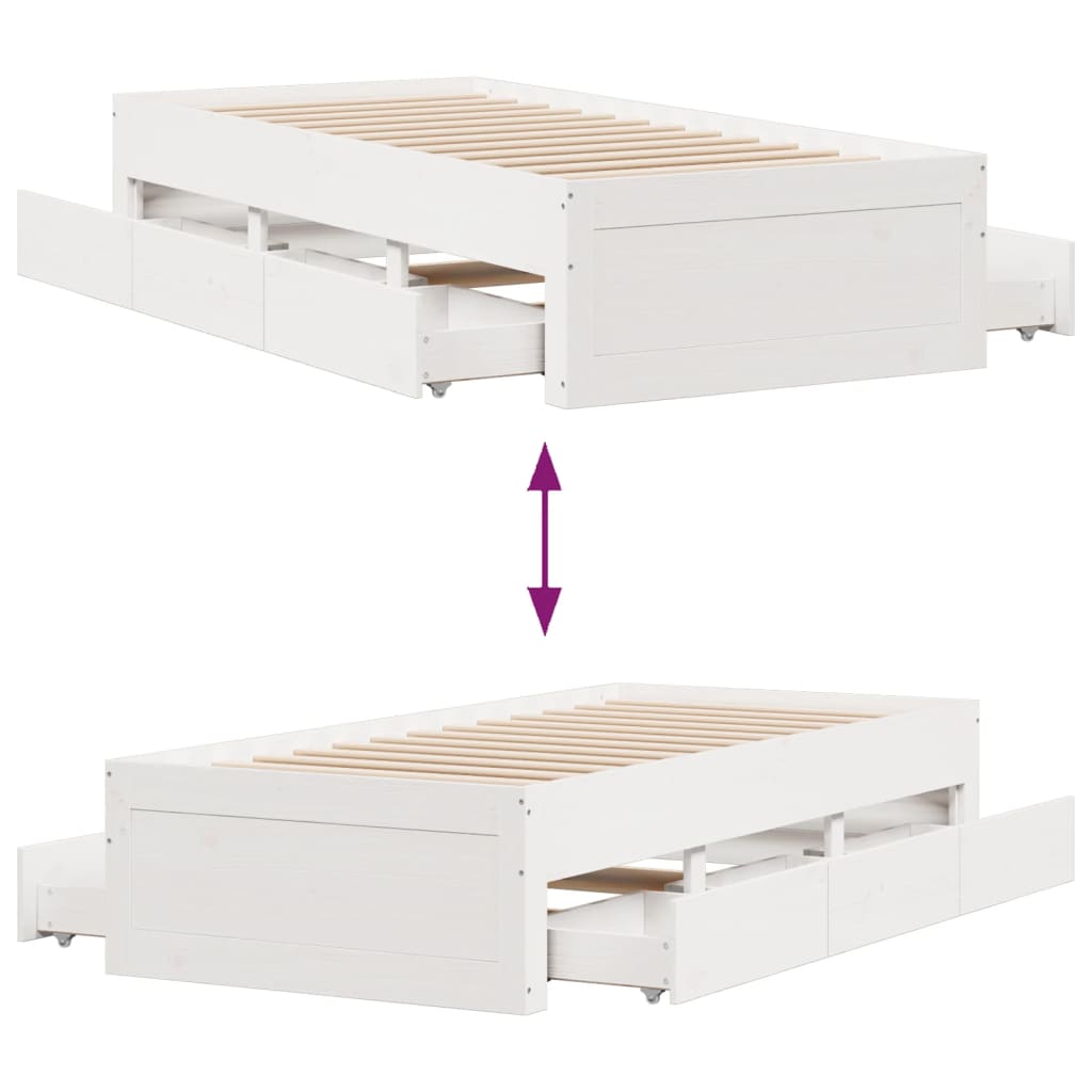 Bedframe zonder matras met lades grenenhout wit 75x190 cm is nu te koop bij PeponiXL, paradijselijk wonen!