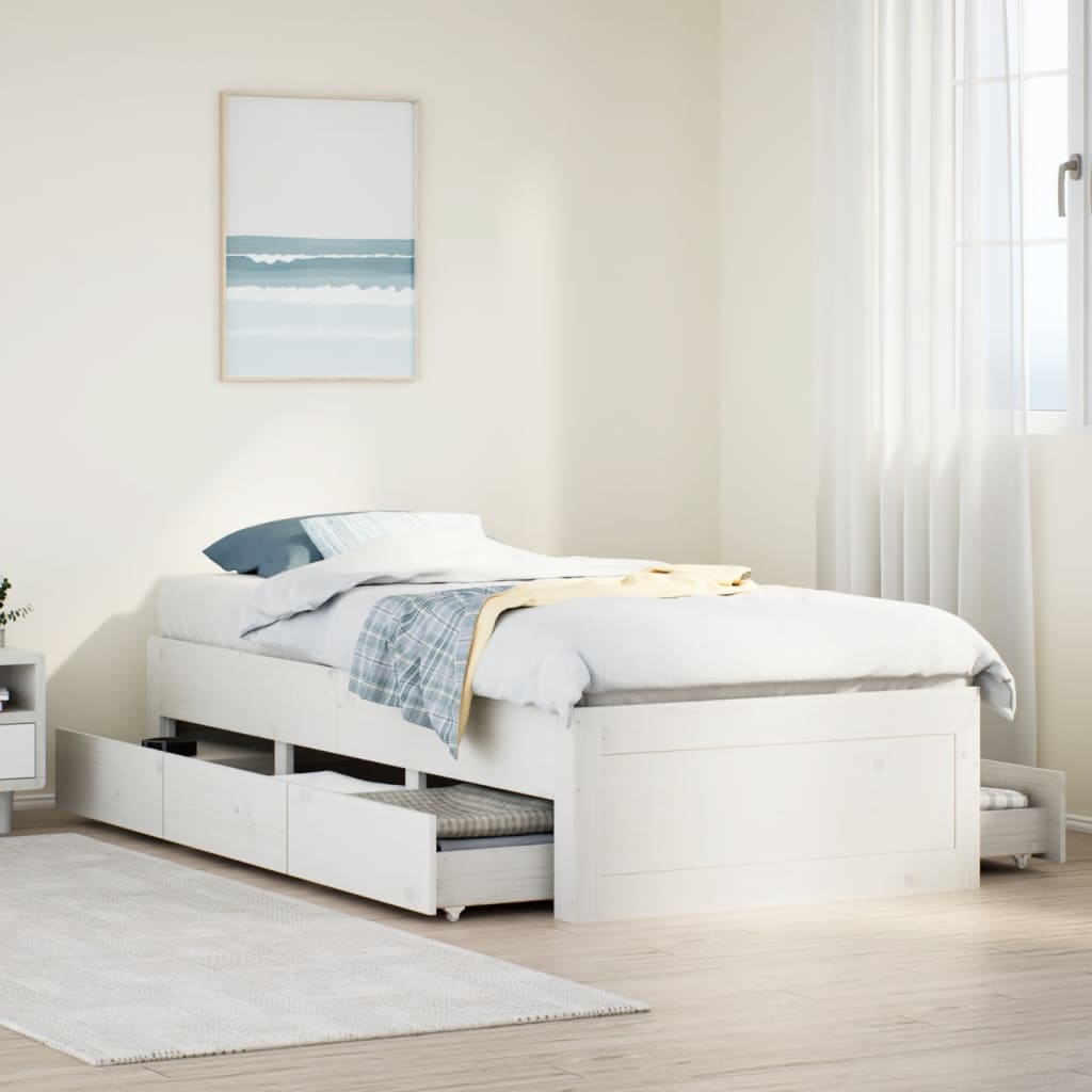 Bedframe zonder matras met lades grenenhout wit 75x190 cm is nu te koop bij PeponiXL, paradijselijk wonen!
