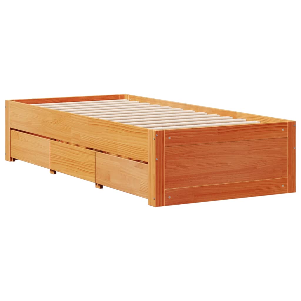 Bedframe zonder matras met lades grenenhout wasbruin 75x190 cm is nu te koop bij PeponiXL, paradijselijk wonen!