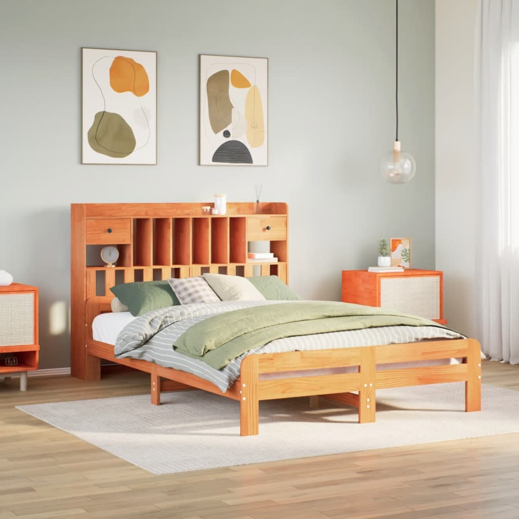 Bed met boekenkast zonder matras grenenhout wasbruin 150x200 cm is nu te koop bij PeponiXL, paradijselijk wonen!