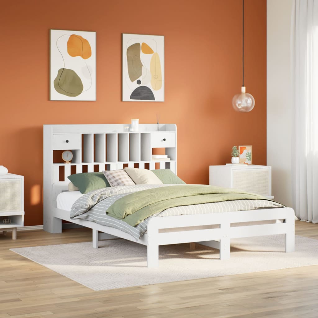 Bed met boekenkast zonder matras grenenhout wit 140x190 cm is nu te koop bij PeponiXL, paradijselijk wonen!