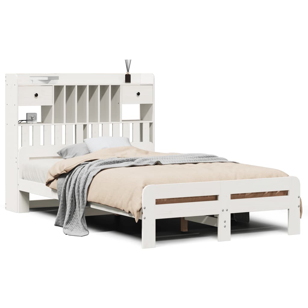 Bed met boekenkast zonder matras grenenhout wit 135x190 cm is nu te koop bij PeponiXL, paradijselijk wonen!